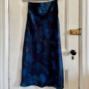 Free People Midnight Blue Abstract Printed Satin Midi Skirt